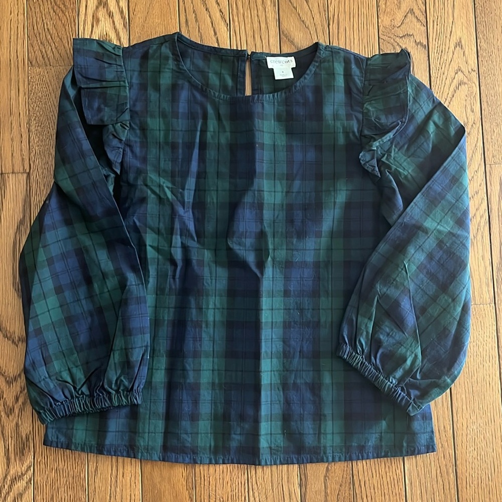 NWOT Crewcuts Black Watch plaid blouse, girls size 8.